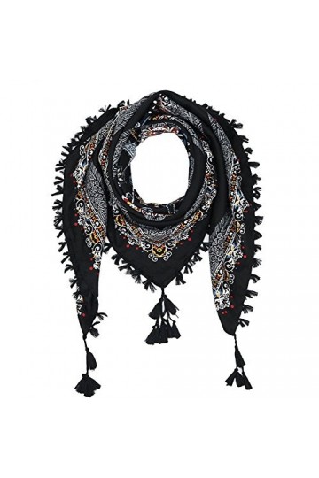 Nuofengkudu Femmes Rétro Floral Imprimé Foulards Echarpe Bohémien Style Grand Carré de Cou Chaud Châles Cape Couverture Scarf