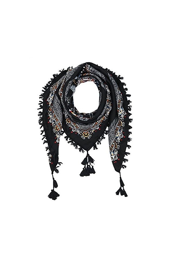 Nuofengkudu Femmes Rétro Floral Imprimé Foulards Echarpe Bohémien Style Grand Carré de Cou Chaud Châles Cape Couverture Scarf