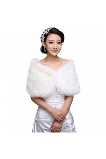 VAILANG Femmes Blanc Fausse Fourrure De Mariée Wrap Stole Châle Cape De Mariage Artificielle Perle Boule Dembellissement dh