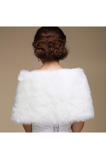 VAILANG Femmes Blanc Fausse Fourrure De Mariée Wrap Stole Châle Cape De Mariage Artificielle Perle Boule Dembellissement dh