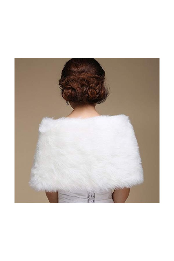 VAILANG Femmes Blanc Fausse Fourrure De Mariée Wrap Stole Châle Cape De Mariage Artificielle Perle Boule Dembellissement dh