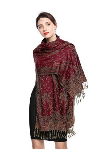 EASE LEAP Écharpe Pashmina pour Femme Châle Paisley Hijab de couleur chaude avec empiècements soyeux et sensation de luxe dan