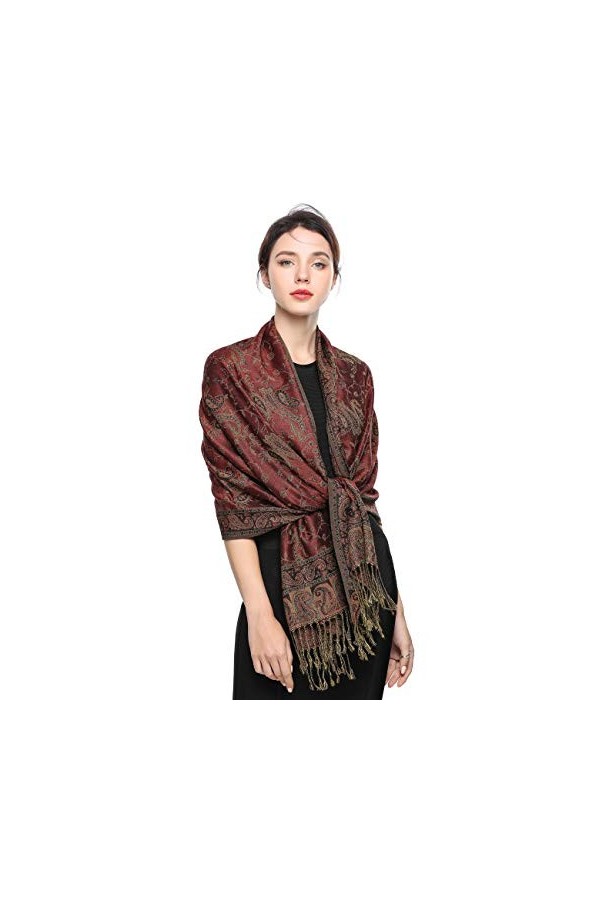 EASE LEAP Écharpe Pashmina pour Femme Châle Paisley Hijab de couleur chaude avec empiècements soyeux et sensation de luxe dan