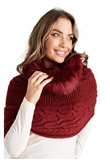 CityComfort Écharpe Tour de Cou Femme en Tricot Snood Fausse Fourrue Hiver Rouge 