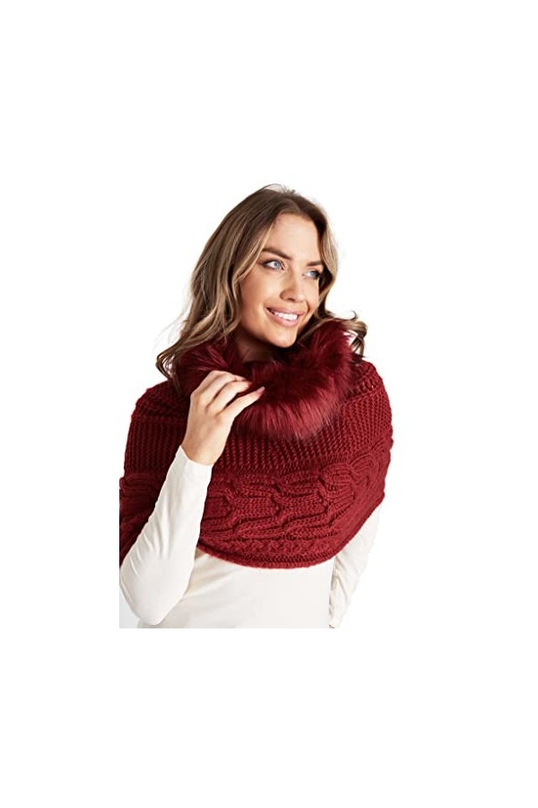 CityComfort Écharpe Tour de Cou Femme en Tricot Snood Fausse Fourrue Hiver Rouge 
