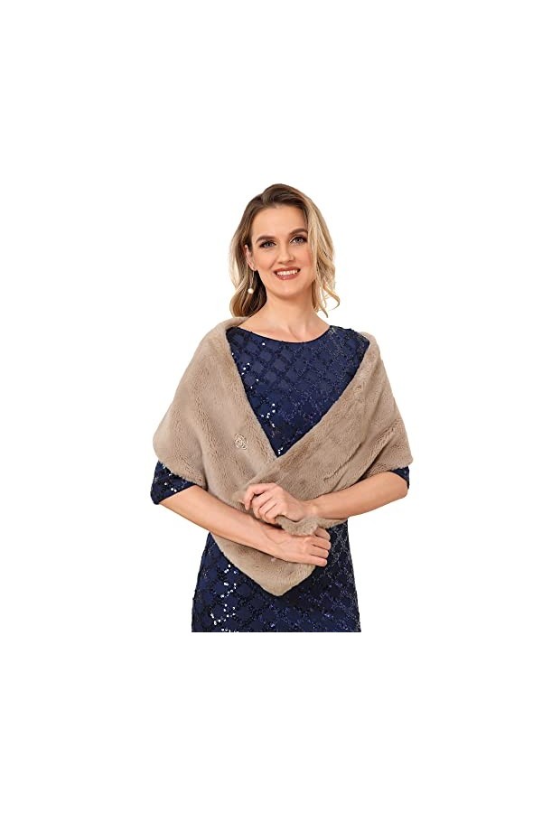 Ever-Pretty Fourrure Châle Étole Hiver Chaud Femme Mariage Soiree Cérémonie Fête Champignon