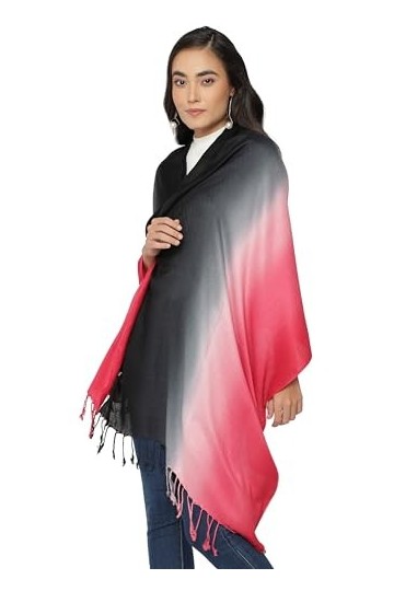 ALLEN & MATE Écharpe châle pashmina douce fabriquée à la main pour femme dans des couleurs unies, Magenta/noir ombré, taille 