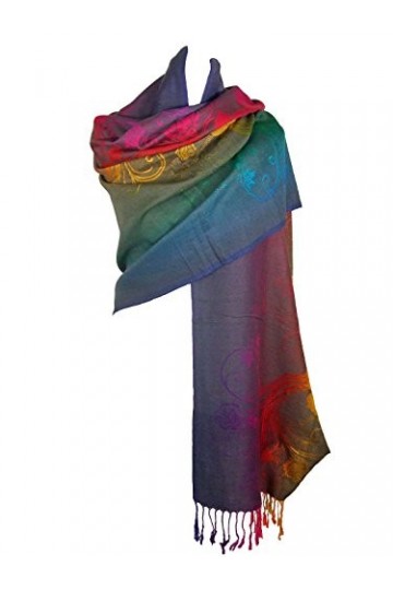 itendance Etole écharpe Pashmina et Soie - Motifs Roses Taille unique, Gris Multicolore 