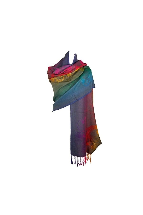 itendance Etole écharpe Pashmina et Soie - Motifs Roses Taille unique, Gris Multicolore 