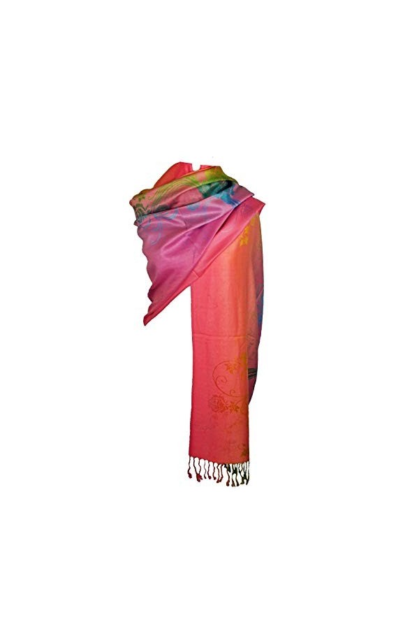 itendance Etole écharpe Pashmina et Soie - Motifs Roses Taille unique, Gris Multicolore 