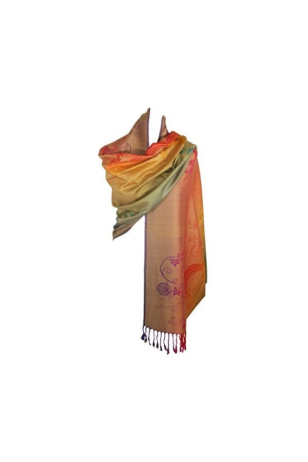 itendance Etole écharpe Pashmina et Soie - Motifs Roses Taille unique, Gris Multicolore 