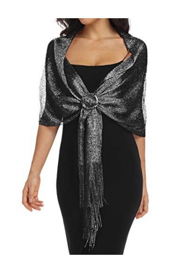 Rheane Châles métalliques étincelants avec boucle pour robes de soirée, fête de mariage, I. Noir/argent avec boucle noire , 