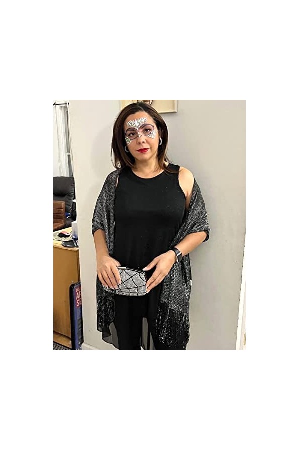 Rheane Châles métalliques étincelants avec boucle pour robes de soirée, fête de mariage, I. Noir/argent avec boucle noire , 