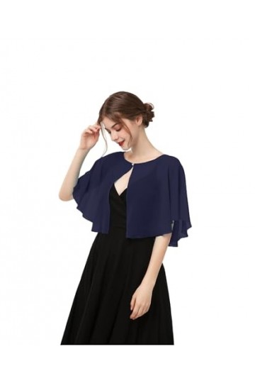 Capelet en mousseline de soie pour femme - Capes douces et châles pour robe de soirée et de mariage, bleu marine, taille uniq
