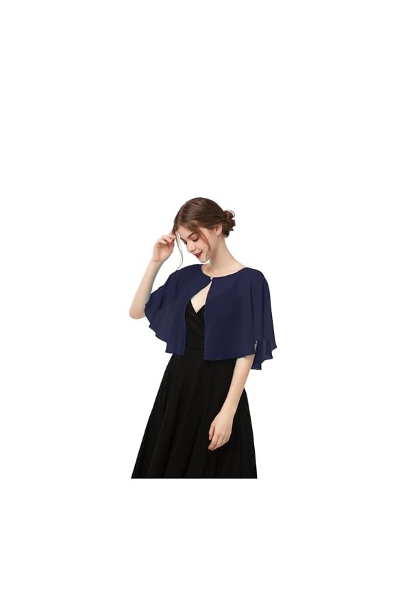 Capelet en mousseline de soie pour femme - Capes douces et châles pour robe de soirée et de mariage, bleu marine, taille uniq