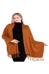 CJ Apparel Écharpe de couleur unie avec motif châle et pompons, couvre-visage, pashmina, népalais, orange brûlé, taille uniqu