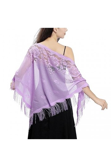 Ladiery Châles et écharpes triangulaires en dentelle pour robes de soirée avec pompons pour soirée châles de mariage en maill