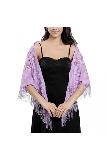 Ladiery Châles et écharpes triangulaires en dentelle pour robes de soirée avec pompons pour soirée châles de mariage en maill