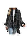 Générique Poncho Femme Hiver Chaud En Polaire ÉLéGant ChâLe Wrap Frange Cape Cardigan Baggy RéVersible ÉCharpe Automne Cadeau