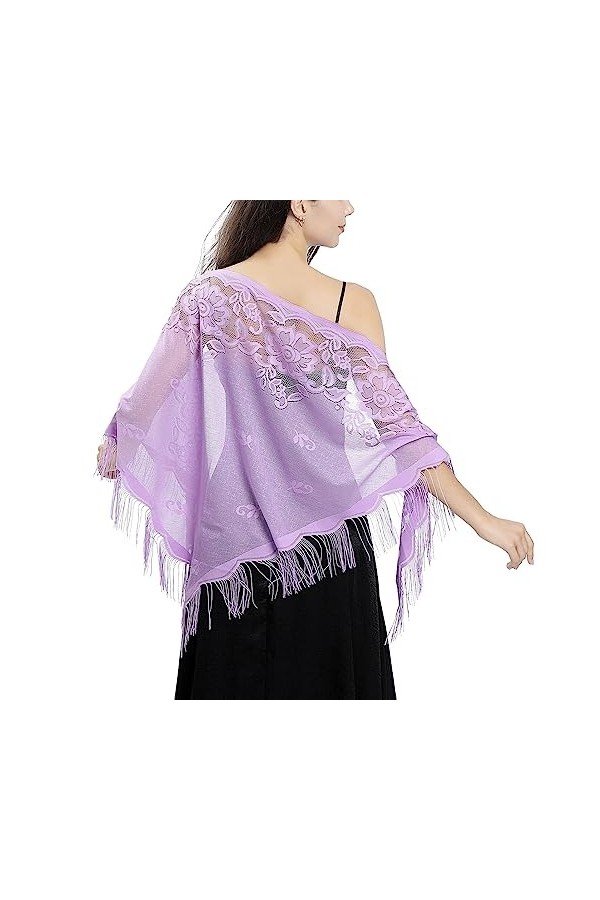 Ladiery Châles et écharpes triangulaires en dentelle pour robes de soirée avec pompons pour soirée châles de mariage en maill