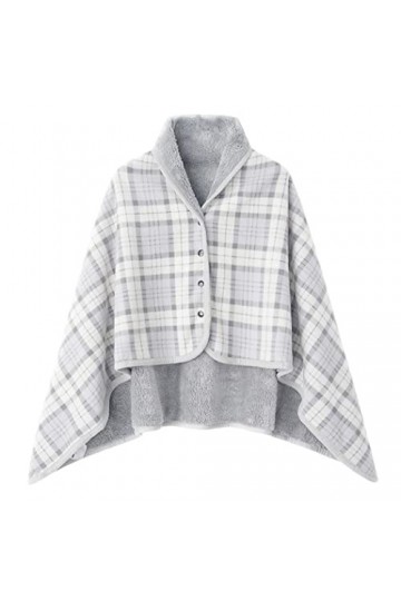 Buicare Poncho Femme Cape Cardigan en Flanelle Châle Ouvert Devant à Boucles Écharpe Couverture Chaude Automne/Hiver Châleure