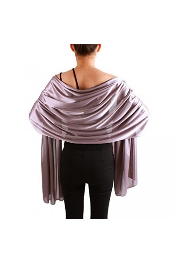 Petalum Châle de Soie Femme Style Noble Élégant Couleur Unie Mi-Longue Pour Cérémonies Mariage Cocktail Soirée Fête mauve-gr