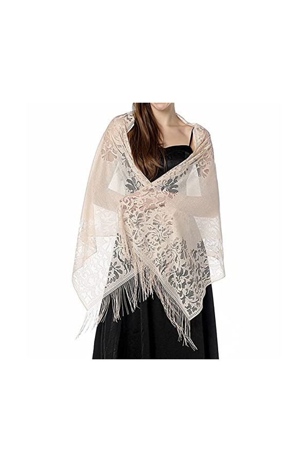 Châle en dentelle à fleurs avec franges, robe de demoiselle dhonneur en maille douce pour femme, champagne, taille unique