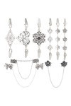 GORGECRAFT 9 Pcs 9 Styles Robes Châle Clips Antique Argent Chandail Châle Clip Vintage Creux Filigrane Fleur Rose Broches Ron