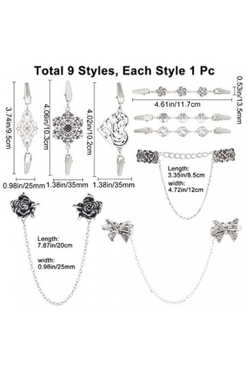 GORGECRAFT 9 Pcs 9 Styles Robes Châle Clips Antique Argent Chandail Châle Clip Vintage Creux Filigrane Fleur Rose Broches Ron