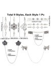 GORGECRAFT 9 Pcs 9 Styles Robes Châle Clips Antique Argent Chandail Châle Clip Vintage Creux Filigrane Fleur Rose Broches Ron