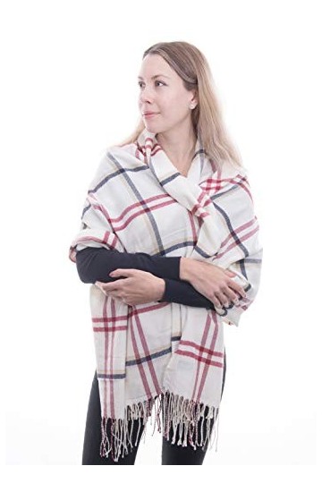 CRAGGI Signature à carreaux châle Poncho Pashmina Wrap en bleu marine, rouge et beige à carreaux