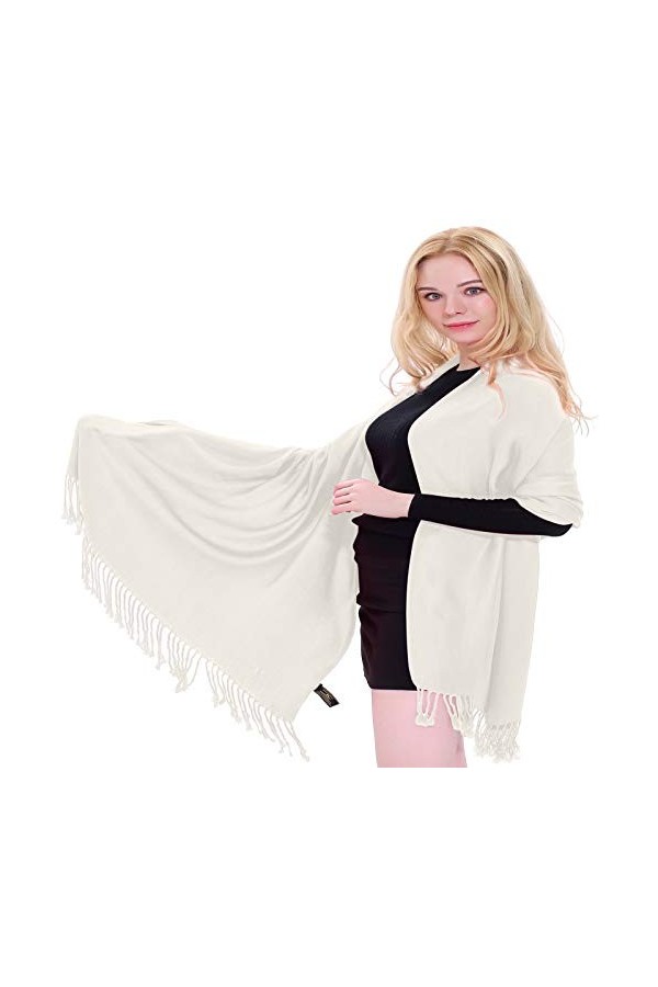 CJ Apparel Écharpe en pashmina Couleur unie - Ecru - Taille unique