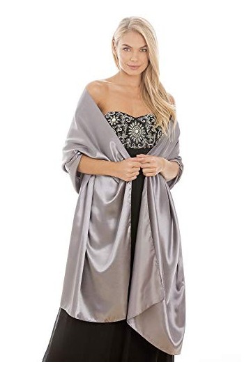 Étole en satin pour mariage, châle, pashmina, écharpe pour demoiselles dhonneur Argente S-M