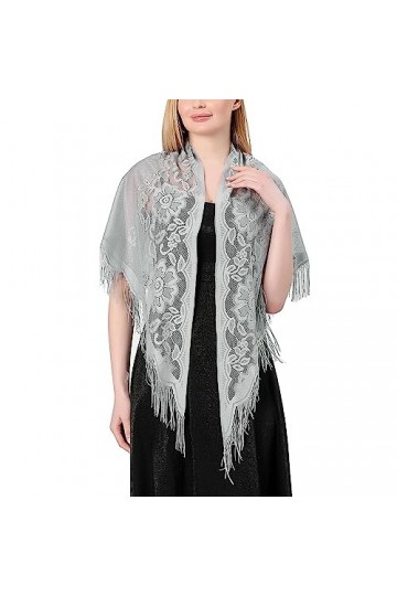 Ladiery Châles et écharpes triangulaires en dentelle pour robes de soirée avec pompons pour soirée châles de mariage en maill