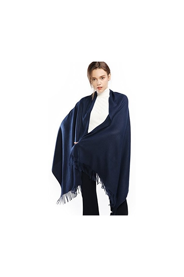 RIIQIICHY Écharpe Dhiver en Laine Cachemire Sensation de Chaleur Grande Écharpe Pashmina Étole Pour Femmes,Marine,Large