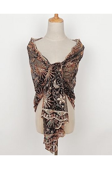 keland Formal Écharpe de Soirée Châle Foulard Cape Boléro Etole 1920 à Paillettes pour Femmes B-Noir & Doré 