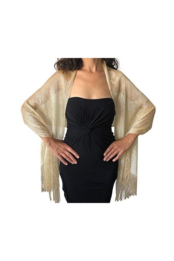 Central Chic Châle scintillant pour femme pour mariage, bal, soirée, fête - Or - Taille unique