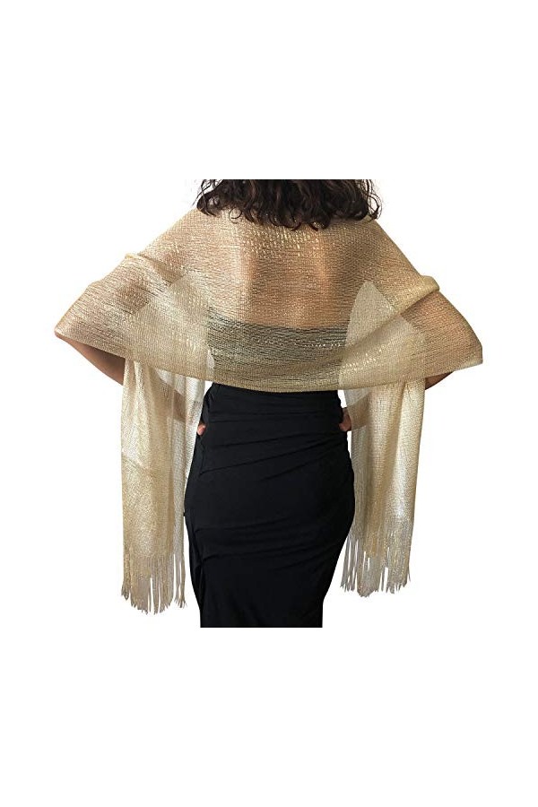 Central Chic Châle scintillant pour femme pour mariage, bal, soirée, fête - Or - Taille unique