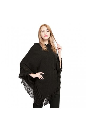 Proumhang Pull Poncho à Capuche pour Femme,Chandail à Capuchon en Tricot avec Pompon,Cape Poncho avec châle pour Femme,Châles