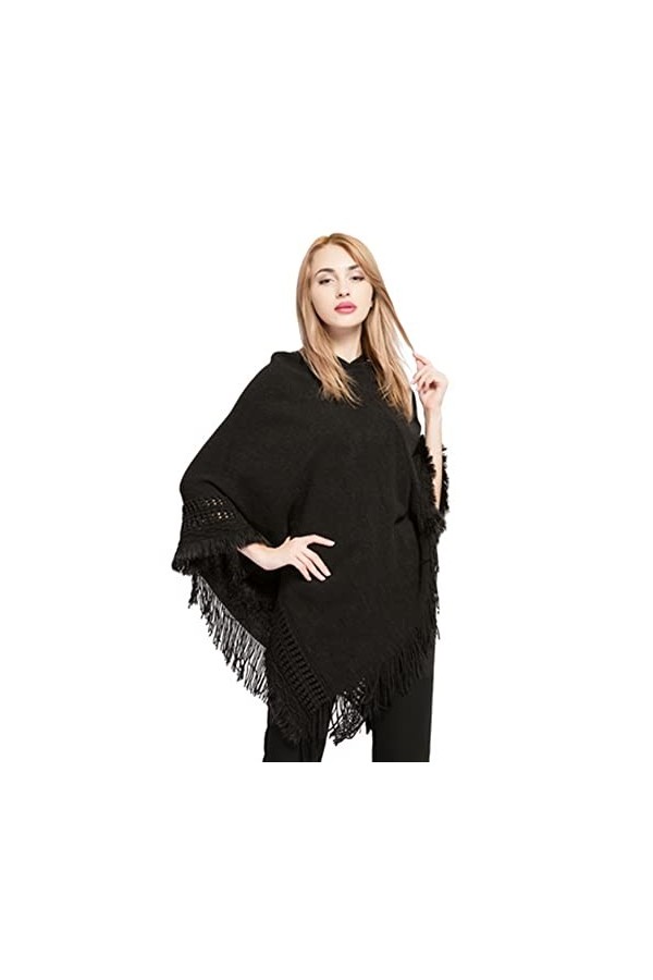 Proumhang Pull Poncho à Capuche pour Femme,Chandail à Capuchon en Tricot avec Pompon,Cape Poncho avec châle pour Femme,Châles