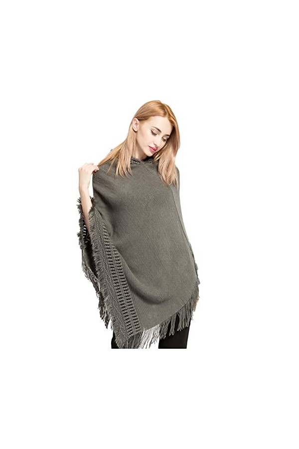 Proumhang Pull Poncho à Capuche pour Femme,Chandail à Capuchon en Tricot avec Pompon,Cape Poncho avec châle pour Femme,Châles