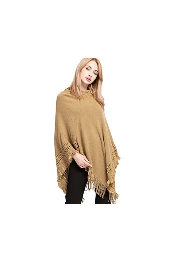 Proumhang Pull Poncho à Capuche pour Femme,Chandail à Capuchon en Tricot avec Pompon,Cape Poncho avec châle pour Femme,Châles