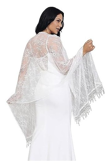 Edary Foulard en dentelle florale châle avec pompon écharpe de mariage enveloppe foulards doux Cape soirée enveloppes étole c