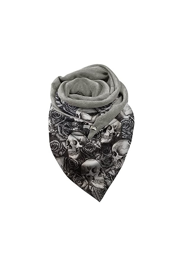 WWricotta Écharpe pour femme Halloween hiver imprimé tête de mort bouton enveloppement doux décontracté chaud écharpes châles