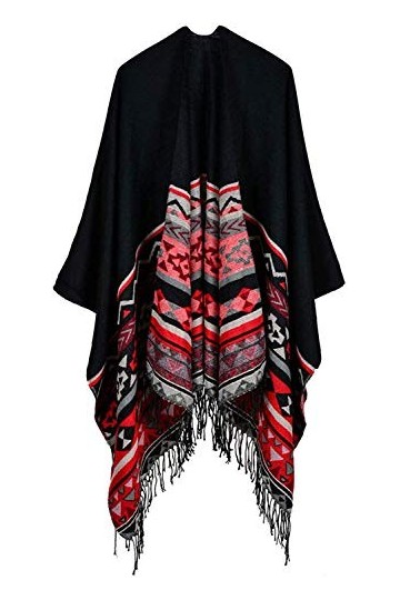 chuangminghangqi Femme Manteau Cape Echarpe Epaisse Cardigan Poncho Foulard Châle Frange Vintage Couverture Chaud Hiver Roug