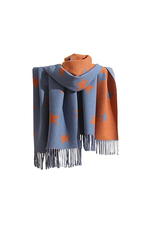 GFM® Châle très doux en texture cachemire pour lautomne et lhiver - Étoiles -Strshl-bechnlnrg-blue