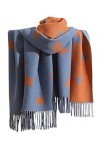 GFM® Châle très doux en texture cachemire pour lautomne et lhiver - Étoiles -Strshl-bechnlnrg-blue