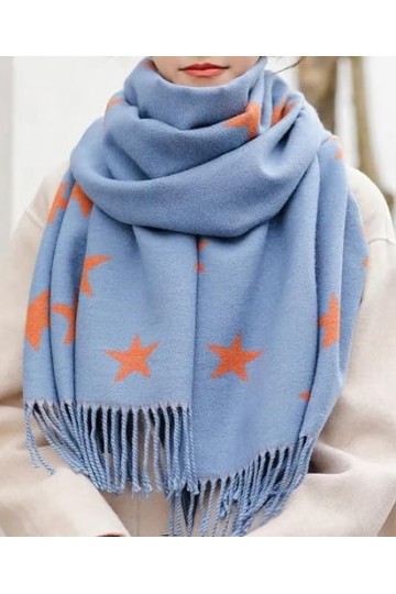 GFM® Châle très doux en texture cachemire pour lautomne et lhiver - Étoiles -Strshl-bechnlnrg-blue