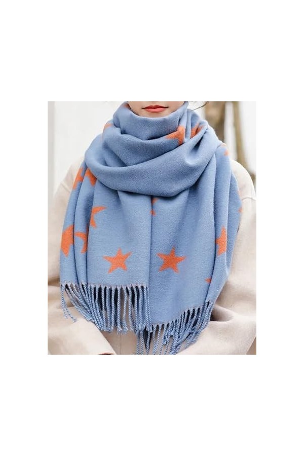 GFM® Châle très doux en texture cachemire pour lautomne et lhiver - Étoiles -Strshl-bechnlnrg-blue