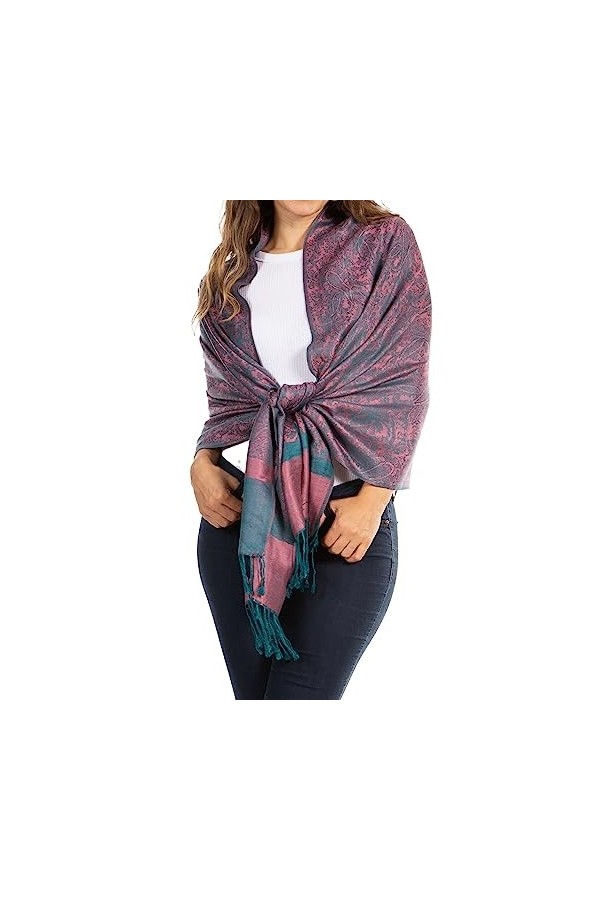 Sakkas 70" x Châle/cache-coeur auto-design Paisley de 28 po - Magenta